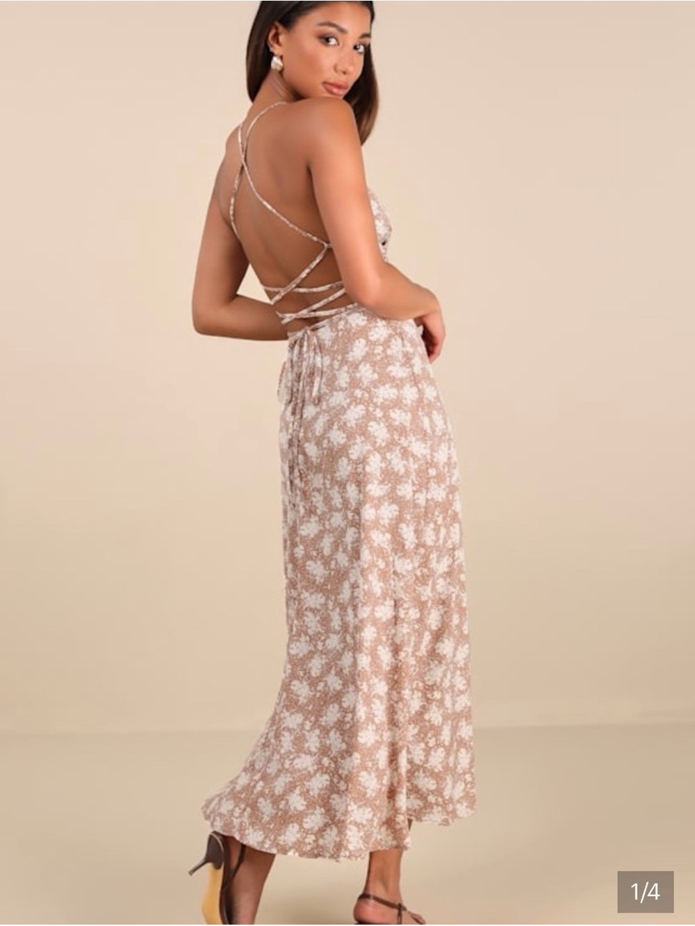 LULUS NWT tan and white patterned maxi dress XS